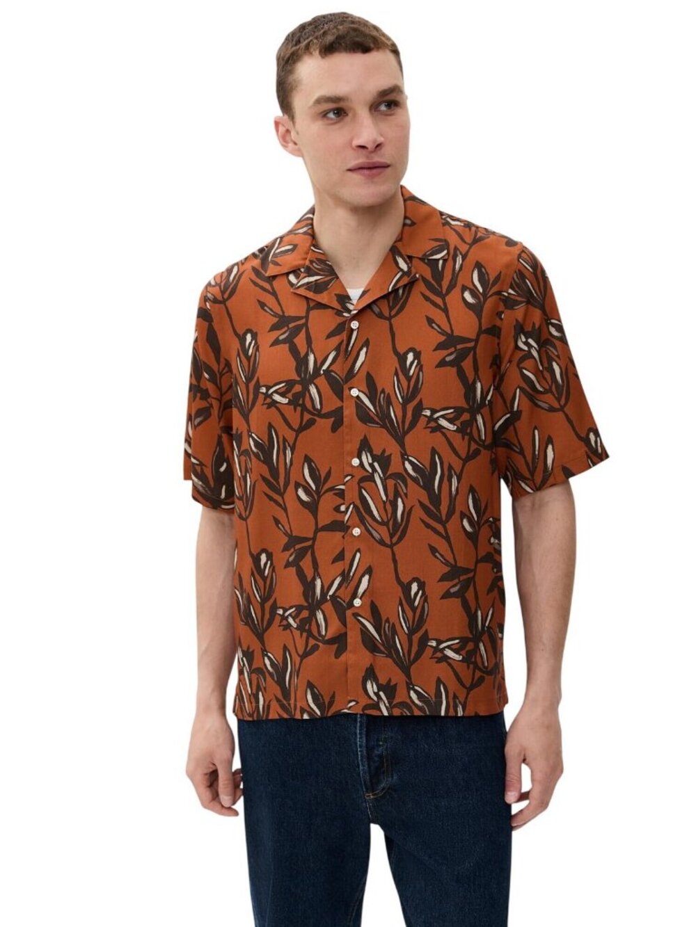 NWT Officine Generale Button-Down Camp Shirt Rouille Iced Coffee Brown Multi XL